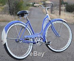 1946 Vintage Blue Ladies Schwinn DX Ballooner Tank Bicycle Fat Tire Cruiser Bike