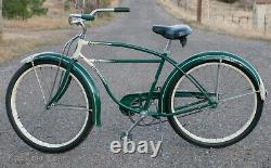 1949 Green Vintage Schwinn Hornet Bicycle Truss Fork SkiptoothChain Cruiser Bike