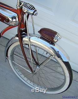 1950 Schwinn Red Panther Mens Straightbar Tank Bicycle Vintage Phantom Hornet S2