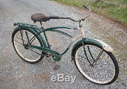1953 Schwinn Meteor Bicycle Green & White Original Paint Parts Vintage Balloon