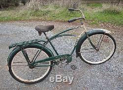 1953 Schwinn Meteor Bicycle Green & White Original Paint Parts Vintage Balloon