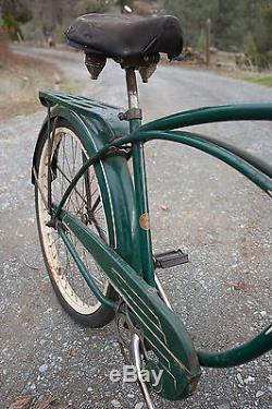 1953 Schwinn Meteor Bicycle Green & White Original Paint Parts Vintage Balloon