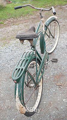 1953 Schwinn Meteor Bicycle Green & White Original Paint Parts Vintage Balloon
