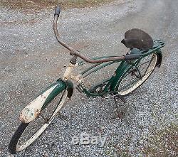 1953 Schwinn Meteor Bicycle Green & White Original Paint Parts Vintage Balloon