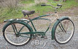 1953 Schwinn Meteor Bicycle Green & White Original Paint Parts Vintage Balloon