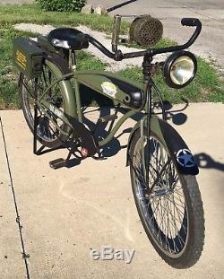 1954 Custom Schwinn DX Army Bicycle Vintage WWII Siren, Spot Light, Heavy Duty