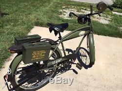1954 Custom Schwinn DX Army Bicycle Vintage WWII Siren, Spot Light, Heavy Duty