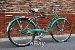 1959 Schwinn American Green vintage bicycle with rear / front rack cruiser boys