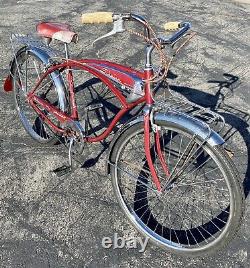 1961 Custom Built Schwinn Jaguar Red Mark IV Deluxe Tank Bike Haacks Vintage USA