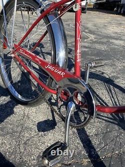 1961 Custom Built Schwinn Jaguar Red Mark IV Deluxe Tank Bike Haacks Vintage USA