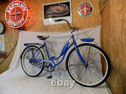 1961 Schwinn Flying Star Vintage Tank Bicycle Rack+headlight Hollywood Blue S7