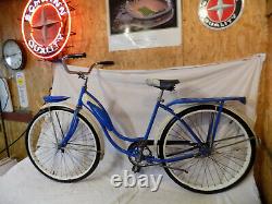 1961 Schwinn Flying Star Vintage Tank Bicycle Rack+headlight Hollywood Blue S7