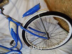 1961 Schwinn Flying Star Vintage Tank Bicycle Rack+headlight Hollywood Blue S7