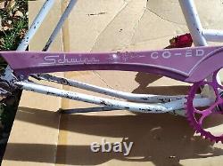 1963 Vintage Schwinn Co-Ed Ladies 26 Cruiser Bicycle White Pink Frame