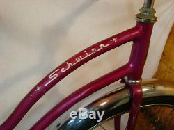 1967 Schwinn Hollywood Ladies 24 Beach Cruiser Bicycle Vintage Magenta Purple S7