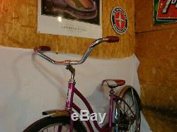 1967 Schwinn Hollywood Ladies 24 Beach Cruiser Bicycle Vintage Magenta Purple S7