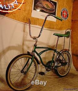 1968 Schwinn Deluxe Stingray Green Banana Seat Muscle Bike Vintage S7 Slik Tire