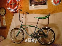 1968 Schwinn Deluxe Stingray Green Banana Seat Muscle Bike Vintage S7 Slik Tire