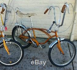 2 Schwinn Stingray Coppertone 3 speed Vintage Bicycle krate S2 Slik muscle bike