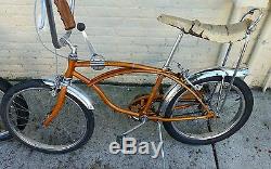 2 Schwinn Stingray Coppertone 3 speed Vintage Bicycle krate S2 Slik muscle bike