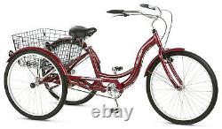 26 3-Wheel Vintage Style Trike Aluminum Frame Tricycle Spring Seat Rear Basket