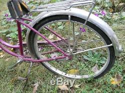 58 Vintage violet Girls Schwinn Fiesta Bicycle rack horn tank double nurled rim