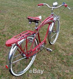 Beautiful Vintage 1956 Schwinn Red Jaguar Mark II Deluxe 3 Speed Bicycle NICE