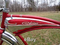 Beautiful Vintage 1956 Schwinn Red Jaguar Mark II Deluxe 3 Speed Bicycle NICE