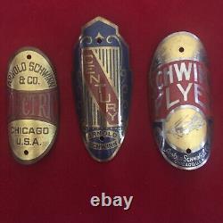 Lot Of 3 ORIGINAL VINTAGE SCHWINN BICYCLE BADGES (Electric, Century, and Flyer)