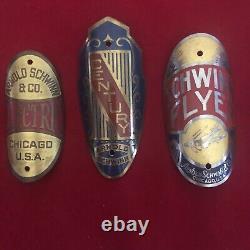 Lot Of 3 ORIGINAL VINTAGE SCHWINN BICYCLE BADGES (Electric, Century, and Flyer)