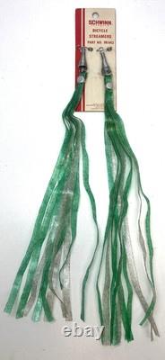 NOS Schwinn vintage JAPAN bicycle Streamers 1 PAIR Glitter Green Pea Picker