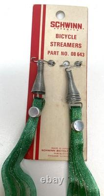 NOS Schwinn vintage JAPAN bicycle Streamers 1 PAIR Glitter Green Pea Picker