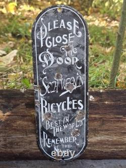 RARE VINTAGE SCHWINN BICYCLE METAL PORCELAIN DOOR PUSH 12x4