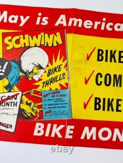 RARE vtg 1958 Schwinn Bike Thrills Advertising Store Display paper banner sign