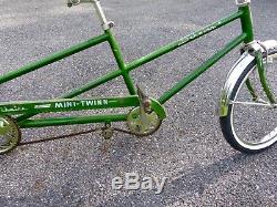 Rare Schwinn Vintage Mini-Tandem Bike Green for Kids 1968 Banana Seats