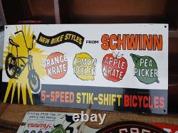Rare Vintage Large Schwinn Bicycle Advertising Heavy Porcelain Enamel Sign