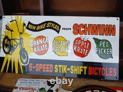 Rare Vintage Large Schwinn Bicycle Advertising Heavy Porcelain Enamel Sign