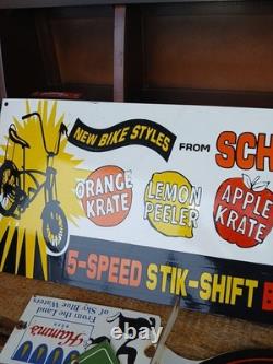 Rare Vintage Large Schwinn Bicycle Advertising Heavy Porcelain Enamel Sign