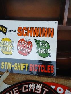 Rare Vintage Large Schwinn Bicycle Advertising Heavy Porcelain Enamel Sign