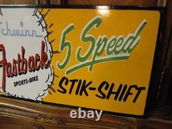 Rare Vintage Large Schwinn Bicycle Advertising Heavy Porcelain Metal Sign