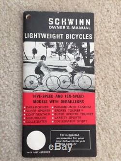 Schwinn 1971 Collegiate Vintage Women's Bicycle 5 Speed with Owners Manual