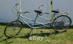 Schwinn Twinn Deluxe Tandem For Two Bicycle Vintage Blue Bike With Rear Rack