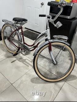 Schwinn Vintage Cruiser Bike Red Chrome Steel Coaster Brake Headlamp Rack