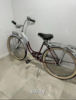 Schwinn Vintage Cruiser Bike Red Chrome Steel Coaster Brake Headlamp Rack
