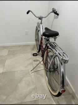 Schwinn Vintage Cruiser Bike Red Chrome Steel Coaster Brake Headlamp Rack