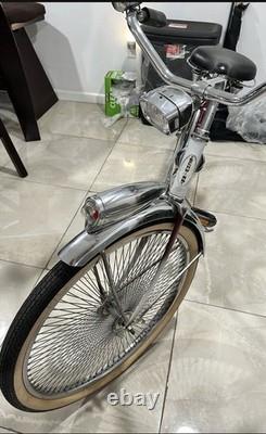 Schwinn Vintage Cruiser Bike Red Chrome Steel Coaster Brake Headlamp Rack