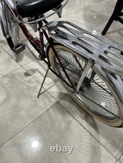 Schwinn Vintage Cruiser Bike Red Chrome Steel Coaster Brake Headlamp Rack