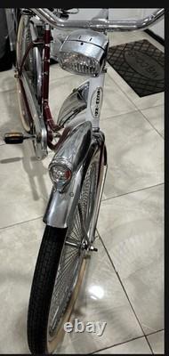 Schwinn Vintage Cruiser Bike Red Chrome Steel Coaster Brake Headlamp Rack