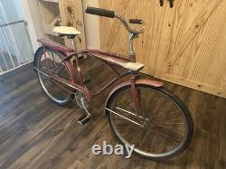 Sears Vintage Red Beach Cruiser Bicycle with Tank, Fenders, Steel Frame