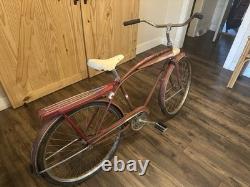 Sears Vintage Red Beach Cruiser Bicycle with Tank, Fenders, Steel Frame
